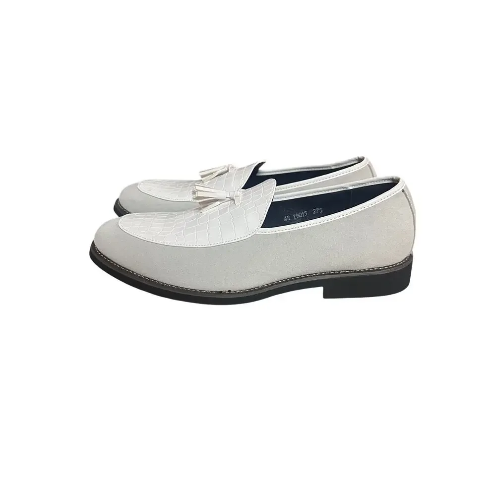 White Croc Suede Tassel Lug Leather Loafers Style AR 19015 NWOT Men's 10